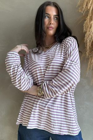  Perfect Breton V Long Sleeve Top Plum